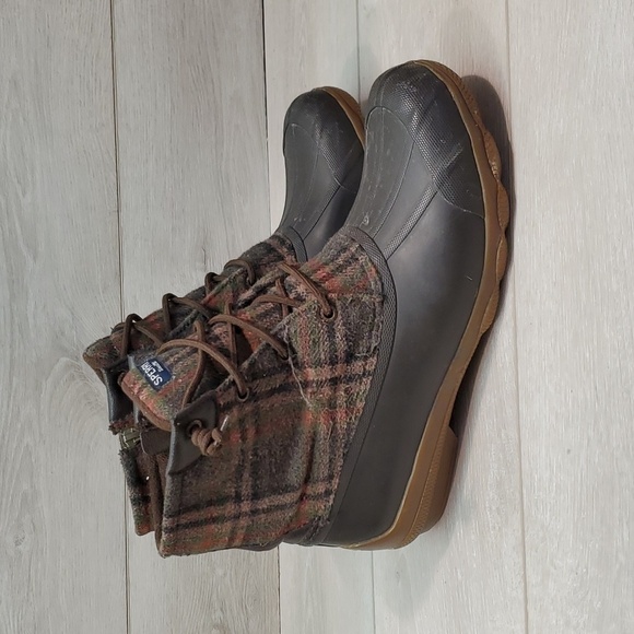 Sperry Womens Saltwater Plaid Duck Rubber Waterproof Boots shoes sz 10 - Picture 1 of 12